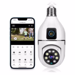 Camera inteligenta cu lentile duble, 5MP, v380, exterior/interior, HD 4K, zoom 4x, pivotant, lumina LED, comunicare bidirectionala, stocare card/cloud, senzor de miscare, vedere nocturna cu infrarosu 30 m, alb